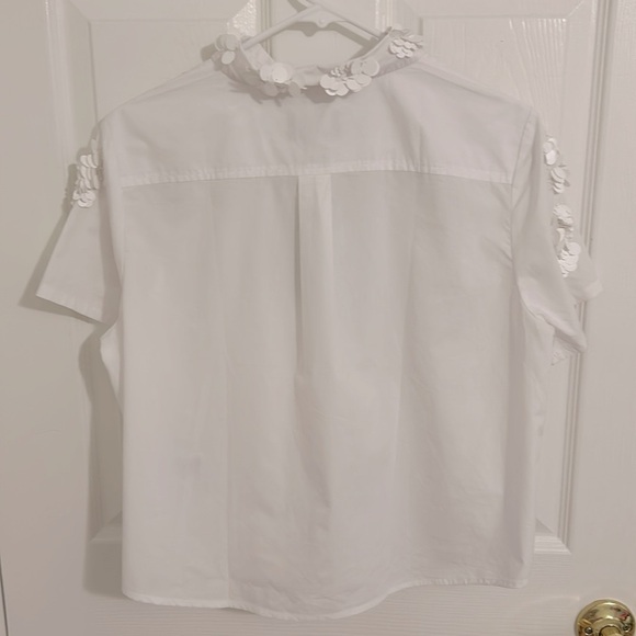 J. Crew Collection Cropped Button Up Shirt Floral Appliques White NWT Size 12 - Picture 7 of 10